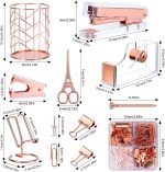 Rose Gold Office Supplies and Accessories, Acrylic Stapler, Staple Remover, Tape Dispenser, Pen Holder, Phone Holder, Scissors, Paper Clips, Binder Clips, 2 Pen and 1000 pcs Staples - Image 2